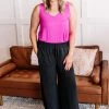 No Ship Drop Ship Apparel Hello, Lover Pleated Wide Leg Pants In Black
