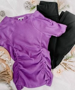 No Ship Drop Ship Gather Your Thoughts Ribbed Top In Lavender Apparel 23 No Ship Drop Ship Gather Your Thoughts Ribbed Top In Lavender Apparel