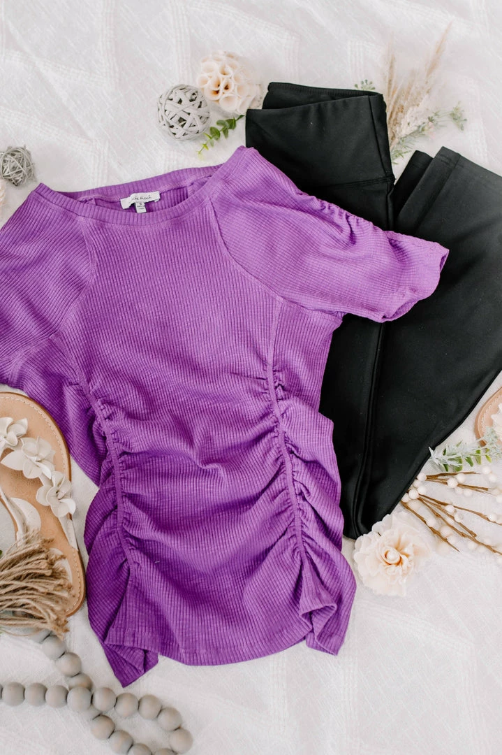 No Ship Drop Ship Gather Your Thoughts Ribbed Top In Lavender Apparel 11 No Ship Drop Ship Gather Your Thoughts Ribbed Top In Lavender Apparel