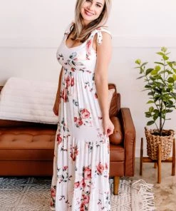 No Ship Drop Ship She Is Grace Tiered Floral Tie Shoulder Maxi Dress