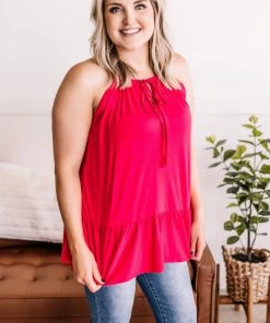 No Ship Drop Ship Sweet Summertime Ruffle Tank In Hot Pink Apparel