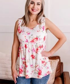 No Ship Drop Ship Prints Charming Floral Print Babydoll Sleeveless Top