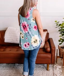 No Ship Drop Ship In Living Color Floral Sleeveless Top