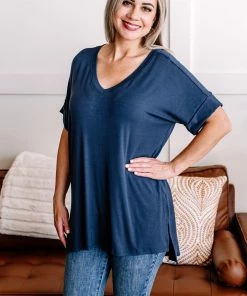 No Ship Drop Ship In My Comfort Zone Oversized Top In Navy