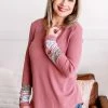No Ship Drop Ship Building Blocks Waffle Knit Top In Marsala