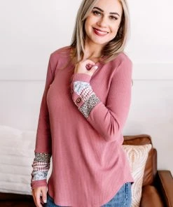 No Ship Drop Ship Building Blocks Waffle Knit Top In Marsala