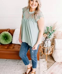 No Ship Drop Ship Lace You For It Top In Seafoam (GHG-S)