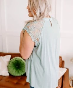 No Ship Drop Ship Lace You For It Top In Seafoam (GHG-S)