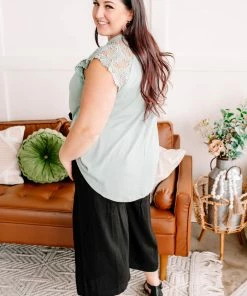 No Ship Drop Ship Lace You For It Top In Seafoam (GHG-S)