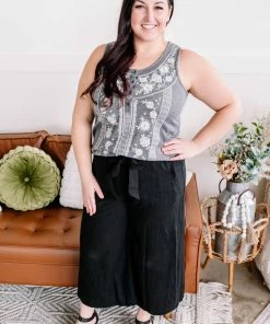 No Ship Drop Ship Thread Your Way Sleeveless Embroidered Top In Charcoal (GHG-S) GHG- Shop Singles