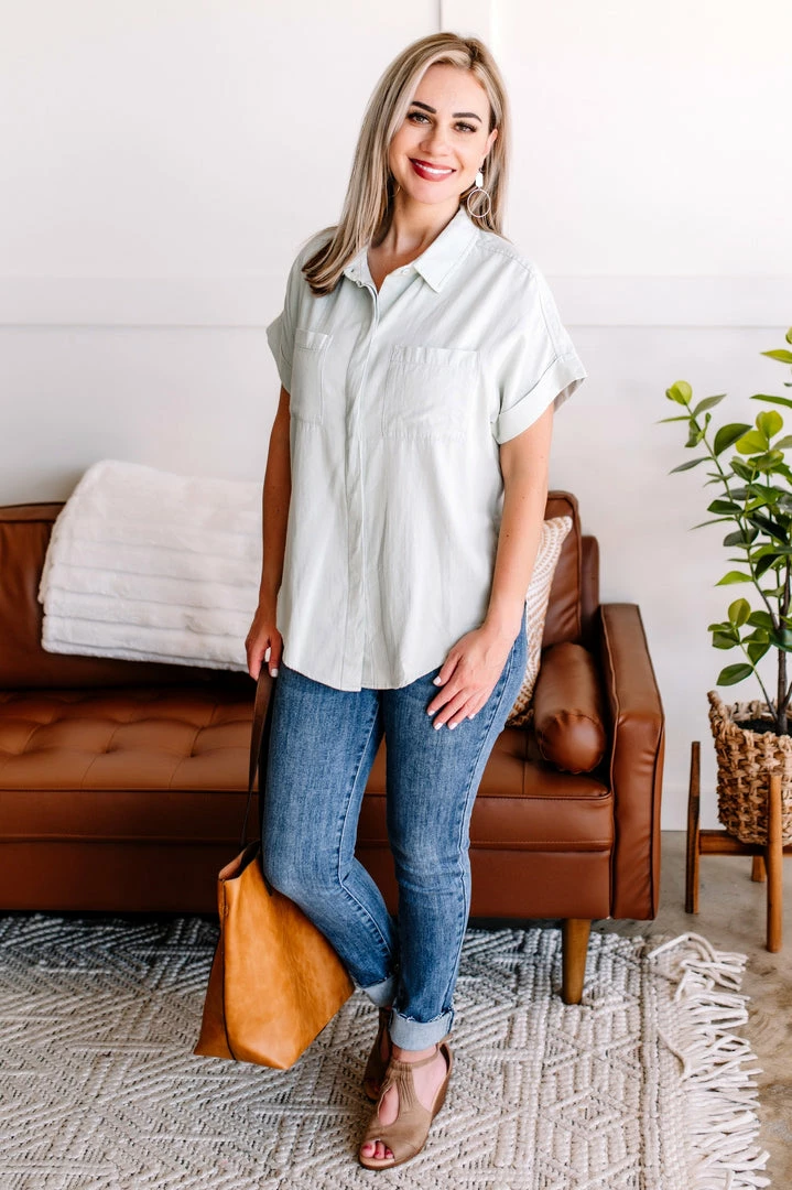 No Ship Drop Ship M Light As Air Button Down Top In Washed Sage 3 No Ship Drop Ship M Light As Air Button Down Top In Washed Sage