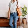 No Ship Drop Ship M Light As Air Button Down Top In Washed Sage