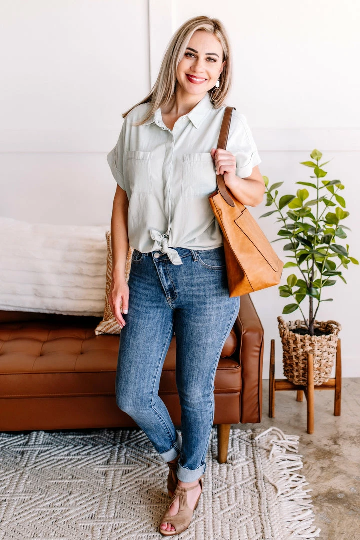 No Ship Drop Ship M Light As Air Button Down Top In Washed Sage 1 No Ship Drop Ship M Light As Air Button Down Top In Washed Sage