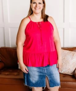 No Ship Drop Ship Sweet Summertime Ruffle Tank In Hot Pink Apparel