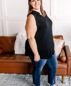 No Ship Drop Ship Almost Perfect Mandarin Collar Sleeveless Top In Black