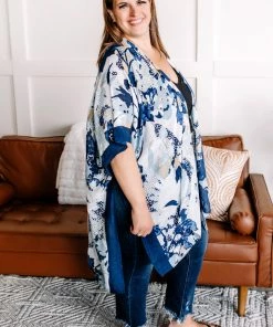 No Ship Drop Ship Blue Jean Baby Floral Kimono In Denim