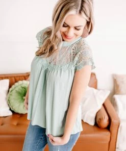 No Ship Drop Ship Lace You For It Top In Seafoam (GHG-S)