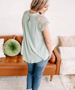 No Ship Drop Ship Lace You For It Top In Seafoam (GHG-S)