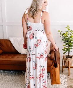 No Ship Drop Ship She Is Grace Tiered Floral Tie Shoulder Maxi Dress