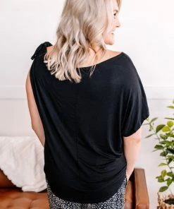 No Ship Drop Ship Brush It Off One Shoulder Tie Top In Jet Black M 13 No Ship Drop Ship Brush It Off One Shoulder Tie Top In Jet Black M