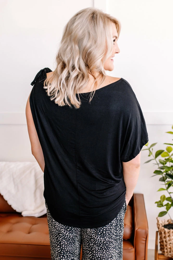 No Ship Drop Ship Brush It Off One Shoulder Tie Top In Jet Black M 3 No Ship Drop Ship Brush It Off One Shoulder Tie Top In Jet Black M