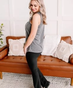 No Ship Drop Ship Thread Your Way Sleeveless Embroidered Top In Charcoal (GHG-S) GHG- Shop Singles