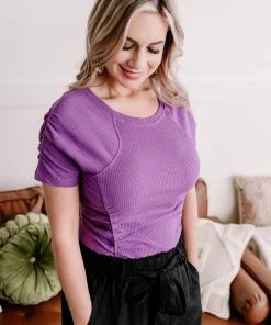 No Ship Drop Ship Gather Your Thoughts Ribbed Top In Lavender Apparel