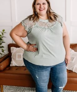 No Ship Drop Ship Lace You For It Top In Seafoam (GHG-S)