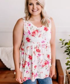 No Ship Drop Ship Prints Charming Floral Print Babydoll Sleeveless Top