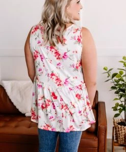 No Ship Drop Ship Prints Charming Floral Print Babydoll Sleeveless Top