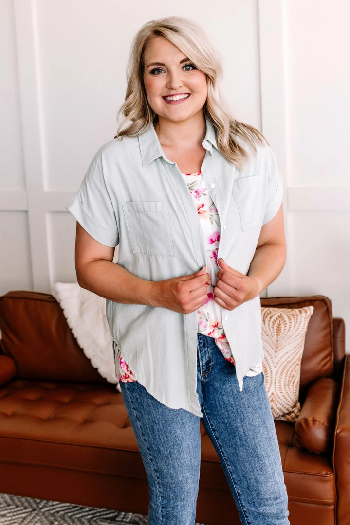 No Ship Drop Ship M Light As Air Button Down Top In Washed Sage 2 No Ship Drop Ship M Light As Air Button Down Top In Washed Sage