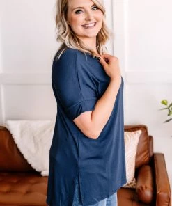 No Ship Drop Ship In My Comfort Zone Oversized Top In Navy