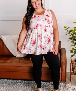 No Ship Drop Ship Prints Charming Floral Print Babydoll Sleeveless Top