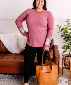 No Ship Drop Ship Building Blocks Waffle Knit Top In Marsala