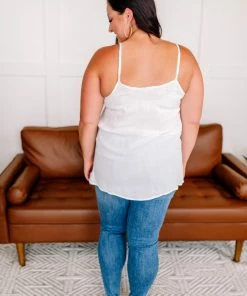 No Ship Drop Ship A Frill A Minute Sleeveless Top In True White