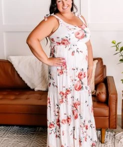 No Ship Drop Ship She Is Grace Tiered Floral Tie Shoulder Maxi Dress