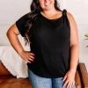 No Ship Drop Ship Brush It Off One Shoulder Tie Top In Jet Black M