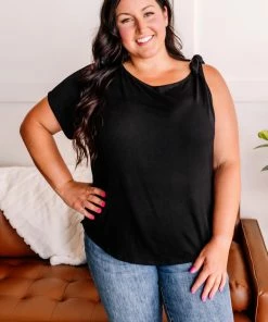 No Ship Drop Ship Brush It Off One Shoulder Tie Top In Jet Black M