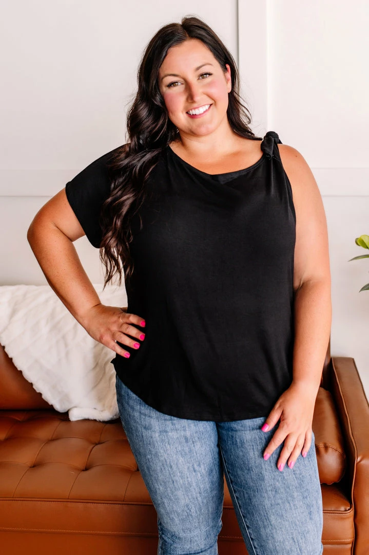 No Ship Drop Ship Brush It Off One Shoulder Tie Top In Jet Black M 1 No Ship Drop Ship Brush It Off One Shoulder Tie Top In Jet Black M