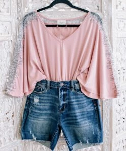 No Ship Drop Ship Apparel The Final Touch Pink Lace Dolman Top