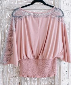 No Ship Drop Ship Apparel The Final Touch Pink Lace Dolman Top