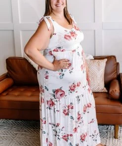 No Ship Drop Ship She Is Grace Tiered Floral Tie Shoulder Maxi Dress