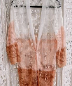 No Ship Drop Ship Apparel Twice Around The Block Ivory Pink And Camel Cardigan