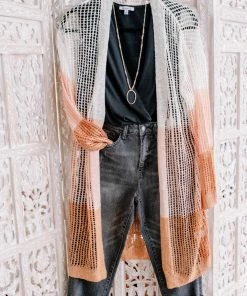 No Ship Drop Ship Apparel Twice Around The Block Ivory Pink And Camel Cardigan