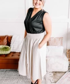 No Ship Drop Ship Fair To Midi Striped Skirt In Oatmeal