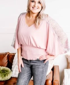 No Ship Drop Ship Apparel The Final Touch Pink Lace Dolman Top