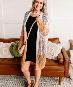 No Ship Drop Ship Apparel Twice Around The Block Ivory Pink And Camel Cardigan