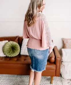 No Ship Drop Ship Apparel The Final Touch Pink Lace Dolman Top