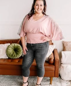 No Ship Drop Ship Apparel The Final Touch Pink Lace Dolman Top