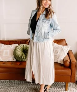 No Ship Drop Ship Fair To Midi Striped Skirt In Oatmeal